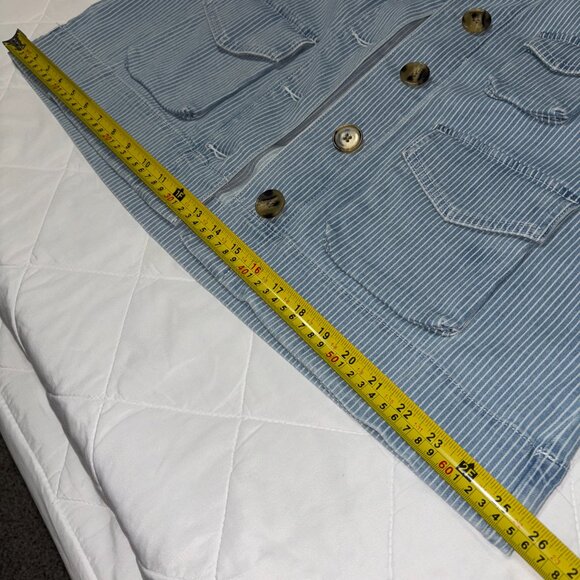 LOFT NWT Striped Denim Jean Jacket Medium Blue White Utility Button Front - Picture 13 of 14